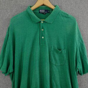 Vintage Polo Ralph Lauren 100% Linen Green‎ Polo Shirt XL Made in Hong Kong 90s